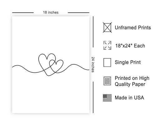 Poster Master Hearts Poster - Love Print - Continuous Line Art - Valentine's Day Couple Illustration - Minimal Sketch - Romantic Decor for Living Room or Bedroom, 18x24 UNFRAMED - color: 스타일-13, size: 18"L x 24"W