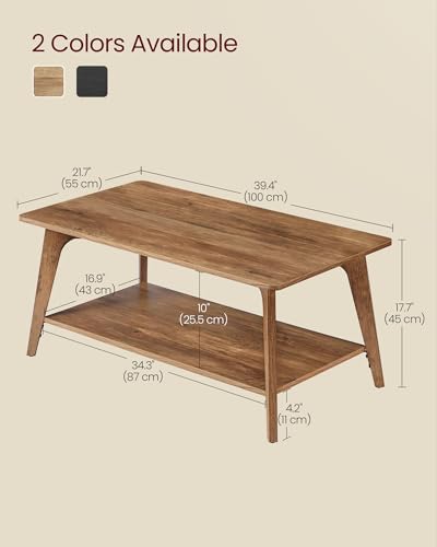 VASAGLE MAEZO Collection - Coffee Table, 2-Tier Center Table with Storage, Tapered Legs, Curved Transitions, 21.7 x 39.4 x 17.7 Inches, Easy to Assemble, for Living Room, Honey Brown ULCT249K01 - color: Honey Brown