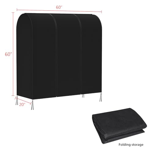 Zilink Garment Rack Cover Clothes Rack Cover Wardrobe Cover 60in, Black | Dustproof, Breathable, 2 Durable Zippers, Garment Bags Protector for Garment Rack (Rack Not Included) - size: 60"L x 20"W x 60"H - Black