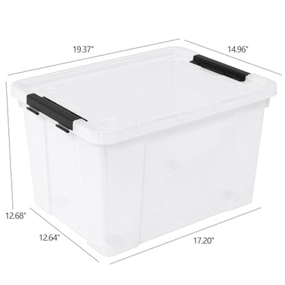 50 Quart Large Storage Box, Clear Storage Bin with Wheels, 4-Pack | Large Capacity, Transparent Clear Plastic, Secure Black Side Latches, Built-In Rolling Wheels - size: 50 quart