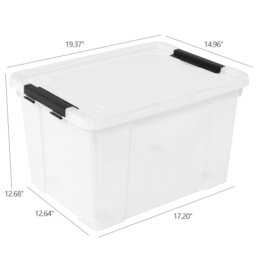 50 Quart Large Storage Box, Clear Storage Bin with Wheels, 4-Pack | Large Capacity, Transparent Clear Plastic, Secure Black Side Latches, Built-In Rolling Wheels - size: 50 quart