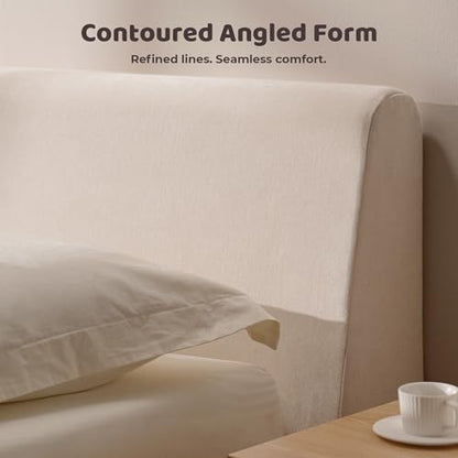 RECCI AirFrame King Upholstered Bed Frame with Ergonomic Angled Headboard | Ergonomic Angled Headboard, 360° Soft Foam Surround, Low Profile Cloud Bed Frame, No Box Spring Required, Easy Assembly - color: Beige Chenille, size: King