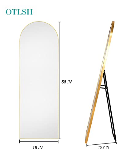 Arched Floor Mirror, 58"18" Full Length Mirror with Stand, Freestanding, Aluminum Frame - Gold - color: Gold, size: 59"L x 18"W