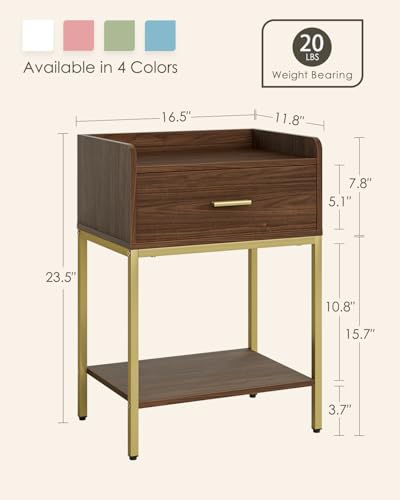 Masupu Nightstand, 3-Tier Modern Bedside Night Stand with Storage Drawer and Shelf, Small End Side Table for Bedroom, Living Room, Walnut - color: Brown Walnut