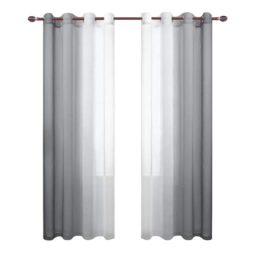 DWCN Grey Faux Linen Ombre Sheer Curtains - Semi Voile Gradient Grommet Top Curtains for Bedroom and Living Room, Set of 2 Window Curtain Panels, 52 x 84 Inches Long - color: Grey, size: 52"W x 84"L (Pack of 2)