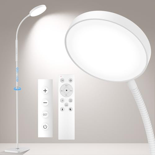 PACOVY 플로어 램프, 거실 침실용 높이 조절 가능한 플로어 램프, 252 LED 매우 밝은 스탠딩 램프 리모컨, 조도 조절 가능한 구즈넥 톨 스탠드 독서 램프 조명, 사무실 공예용, 화이트 - color: 화이트.