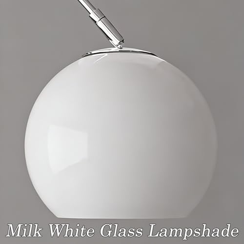 Modern White Arc Floor Lamp for Living Room,77 in Tall | Milk Glass Lampshade,Marble Base,Soft Diffused Glow,Extendable Chrome Arm,Ideal for Couch and Bedroom,Adjustable Height - color: White-Glass
