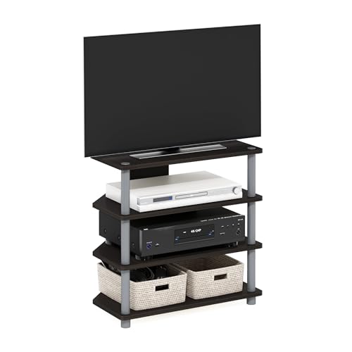 Furinno Turn-N-Tube Easy Assembly 4-Tier Petite Entertainment Center / TV Stand / TV Unit / TV Desk, Espresso/Grey | Petite Entertainment Center, for TV up to 32 Inch, TV Console, for Living Room, Bedroom - color: Espresso, size: 4-Tier