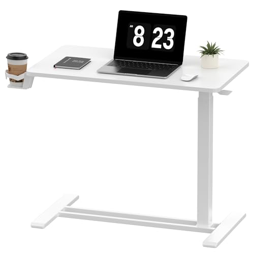 FLEXISPOT 32''Adjustable C Table Gas Spring Mobile Side End Table | Adjustable C table with Wheels, Bedside table for sofa and couch. Laptop Rolling Cart TV Tray, 31.5" W x 17.7" D,White - color: White, size: 32x18
