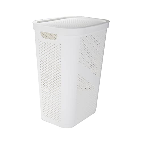 Mind Reader 60L Slim Laundry Hamper, Clothes Basket, Lid, Ventilated, Plastic, Set of 2, White - color: White, size: 2-Pack