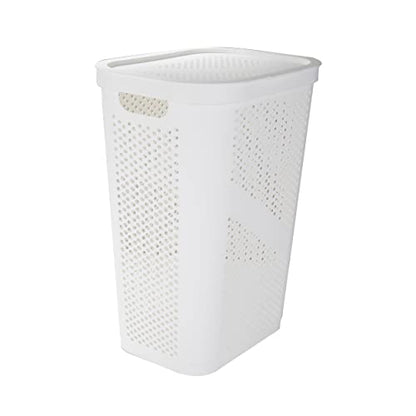 Mind Reader Slim Laundry Hamper with Lid, 60L Clothes Basket, Ventilated Plastic, White - color: White, size: Single