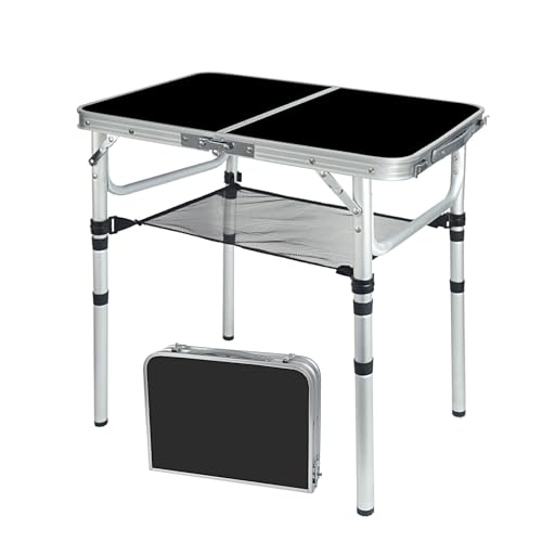 Portable Camping Table, Adjustable Height Aluminum Folding Table, Lightweight & Compact, Outdoor Picnic Table for Camping, Hiking, Beach, BBQ, Travel - color: Black