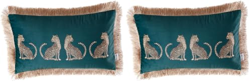 Lumbar Decorative Throw Pillow Cover with Tassels Leopard Pattern Cushion Cover Luxury Style Soft Velvet Pillowcase for Sofa Couch Bedroom (12"x20",Dark Green) (Pack of 2) - color: Dark Green, size: 20" x 12" (Pack of 2)
