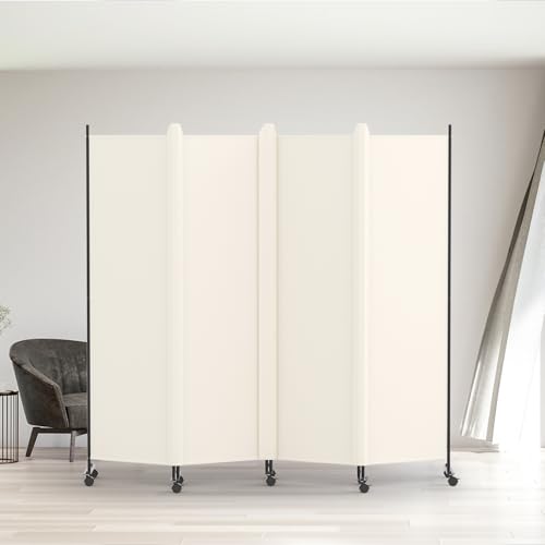 Kokorona 4 Panel Room Divider, 6FT Tall Rolling Privacy Screen with Lockable Wheels, Folding Wall Dividers Portable Room Divider for Room Separation, Included - Cover Strips, Beige, 88''W x 70''H - color: Beige, size: 4 Panel-88"W