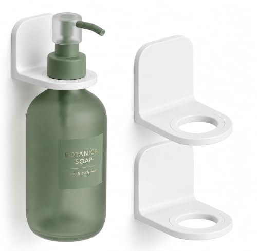 2 Pack Soap Dispenser Holder for Bathroom, Wall Mounted Adhesive Shampoo Bottle Holder, No Drill Soap Bottle Shelf for Hand Soap, Dish Soap, Lotion and Conditioner