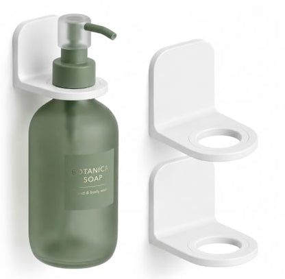 2 Pack Soap Dispenser Holder for Bathroom, Wall Mounted Adhesive Shampoo Bottle Holder, No Drill Soap Bottle Shelf for Hand Soap, Dish Soap, Lotion and Conditioner