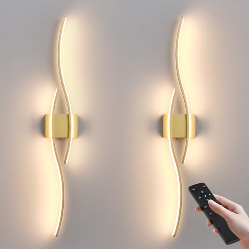 KARTOOSH Wireless Wall Sconces Set of 2, Dimmable LED Sconce with Remote | Battery Operated Wall Sconce with 3 CCT Night-Light Timer Memory Modern Wall Sconces for Living Room, Hallway, Bedroom - color: Gold, size: 39.3 Inches (2 pack)