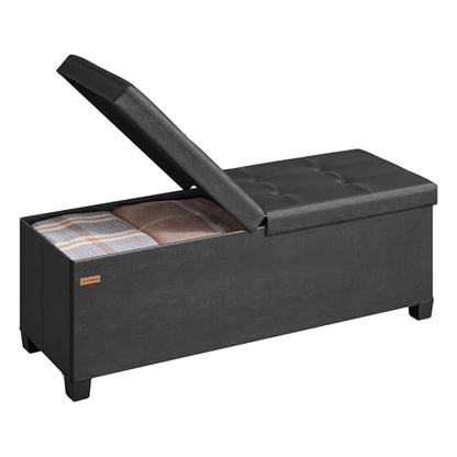 SONGMICS Storage Ottoman Bench with Legs, Folding Ottoman Foot Rest with Flipping Lid, Bench with Storage, for Living Room, Bedroom, Entryway, Synthetic Leather, 43.3 Inches, Ink Black ULSF085BH01 - color: Black, style: with Flipping Lid