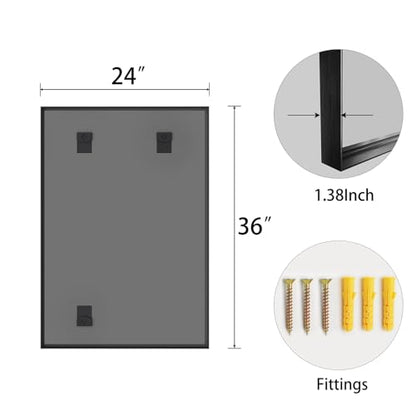 36x24 Black Bathroom Mirrors for Over Sink, Wall Mounted Bathroom Vanity Mirror, HD Distortion-Free Tempered Glass, Anti-Rust Brushed Matte Aluminum Alloy Frame, Horizontal or Vertical Hanging - size: 36"L x 24"W