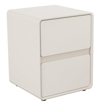 15.8" W Faux Leather Narrow Nightstand, Fully-Assembled Bedside Table with 2 Drawers, Wood Night Stand Small Accent End Table & Side Table for Bedroom, Cream White - color: Cream, size: 16in