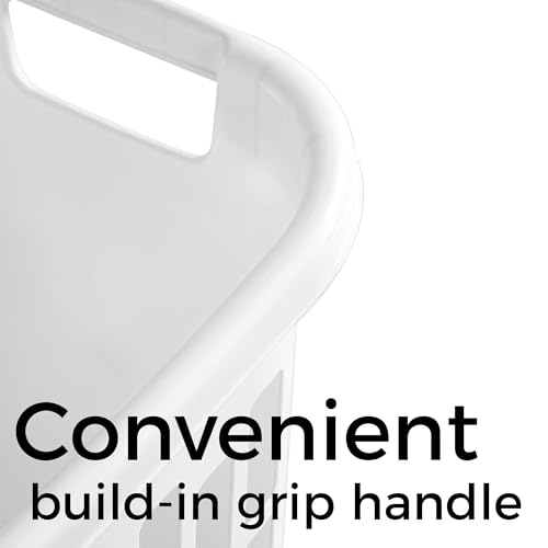 60L Plastic Laundry Hamper, White, Slim Tall Rectangular, Ventilated Clothes Basket with Handles, for Narrow Spaces, Bathroom, Dorm, and Apartments