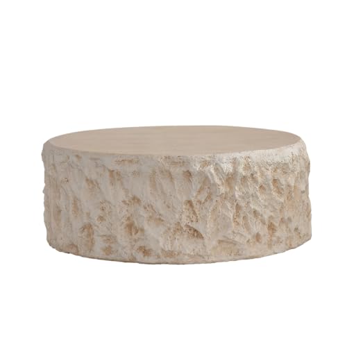 31.5" Round Coffee Table Magnesium Oxide Centre Table, Mid-Century Modern Faux Stone Tea Table for Living Room Apartment, No Need Assembly - Amber, Beige - color: H-31.5" Round Beige