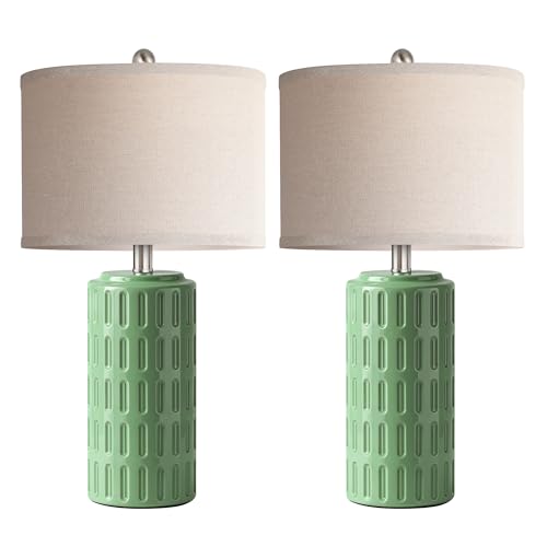 23" Farmhouse Modern Ceramic Table Lamp Set of 2 - Sage Green Bedside Lamps for Bedroom & Living Room, Nightstand, Desk, End Table - color: Sage Green