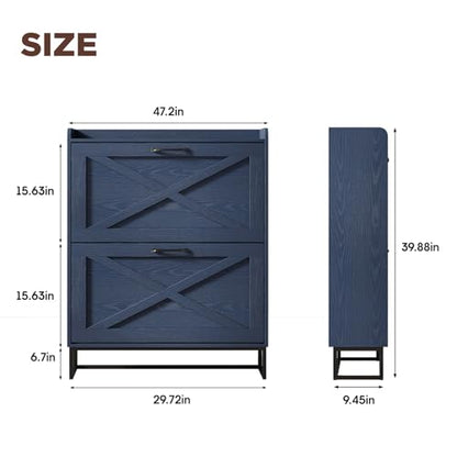 Maupvit Shoe Storage Cabinet with 2 Flip Drawers, Freestanding Shoe Organizer with Metal Legs for Entryway, Narrow Shoe Rack Cabinet, Blue - color: Blue, style: 2-Drawers