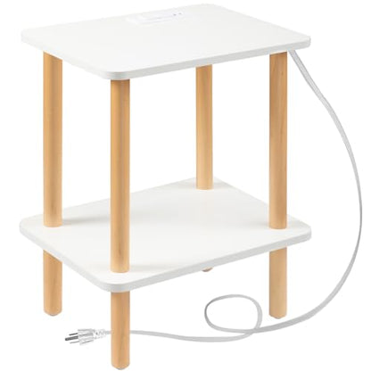 FORAOFUR End Table with Charging Station, End Tables with USB Ports and Outlets, Small Side Table for Living Room, Bedroom & Office, Two-Tier Narrow Side Table, Easy Assembly | Slim profile for bedroom or office corners, USB & outlets, tool-free assembly