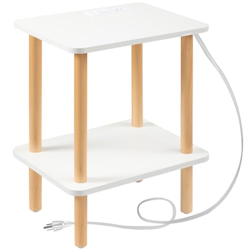 FORAOFUR End Table with Charging Station, End Tables with USB Ports and Outlets, Small Side Table for Living Room, Bedroom & Office, Two-Tier Narrow Side Table, Easy Assembly | Slim profile for bedroom or office corners, USB & outlets, tool-free assembly