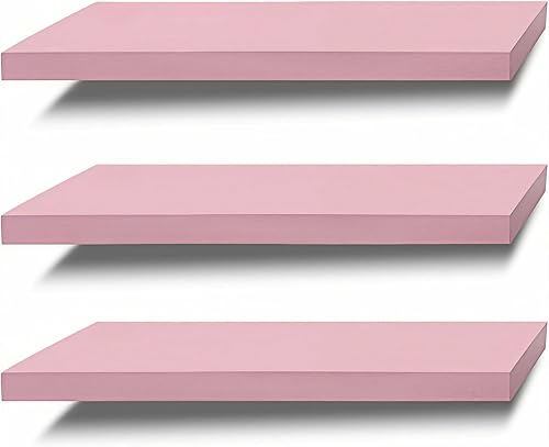 SAUMONIERES Floating Shelves Wall Shelf Solid Wood for Bathroom Bedroom Kitchen Set of 3, Pink Wall Shelves - color: Pink, size: 16 Inch-3 shelves
