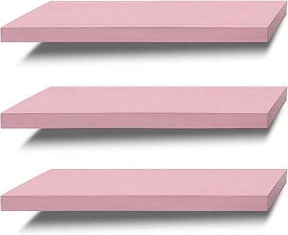 SAUMONIERES Floating Shelves Wall Shelf Solid Wood for Bathroom Bedroom Kitchen Set of 3, Pink Wall Shelves - color: Pink, size: 16 Inch-3 shelves