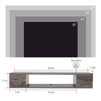 GHC Floating TV Stand, Wall Mounted Entertainment Center and Cabinet Shelf, TV Console with Storage, Media Console for DVD Player, Space-Saving Under TV Shelf for Bedroom, Living Room (Grey) - color: Grey