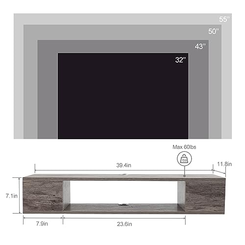 GHC Floating TV Stand, Wall Mounted Entertainment Center and Cabinet Shelf, TV Console with Storage, Media Console for DVD Player, Space-Saving Under TV Shelf for Bedroom, Living Room (Grey) - color: Grey