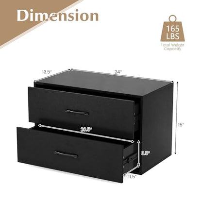 2-Drawer Stackable Dresser, Horizontal Storage Cabinet (1, Black) | Lateral File Cabinet | Stacking Drawer Chest | Metal Handle | Anti-Topping Kits | For Living Room, Study, Office - color: Cherry