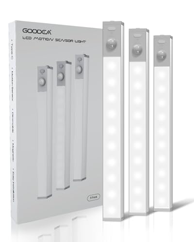 GOODEA 7" Under Cabinet Lighting with Rechargeable Battery, 3 Pack | LED Motion Sensor Light Indoor, Closet Lights with Dimmable Brightness for Cabinets, Bookshelf, Stair, Hallway - color: Cold White, size: 3 Pack without Charging Station