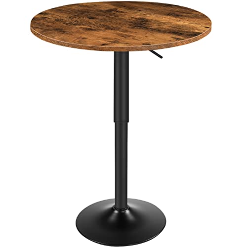 HOOBRO Bar Table, Height-Adjustable Round Pub Table 27-35.4 Inches with Sturdy Base, Modern Style, Easy to Assemble, Suitable for Small Space, Rustic and Black BF58BT01G1 - color: Rustic Brown