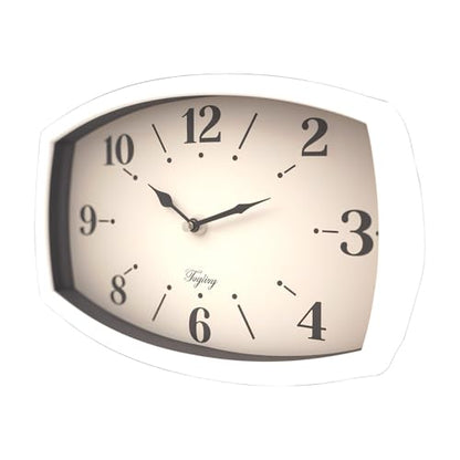 Small Wall Clock Silent Retro Rectangular Clock White Rectangle | Metal wall clocks battery operated Old Design Style for Kitchen, Living Room or Office - color: White