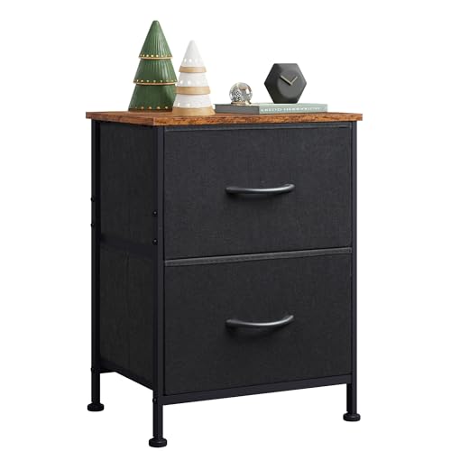 WLIVE Nightstand, 2 Drawer Dresser for Bedroom, Small Dresser with 2 Drawers, Bedside Furniture, Night Stand, End Table with Fabric Bins for Bedroom, Closet, Entryway, Black and Rustic Brown - color: Black and Rustic Brown, size: 11.8"D x 15.7"W x 20.9"H