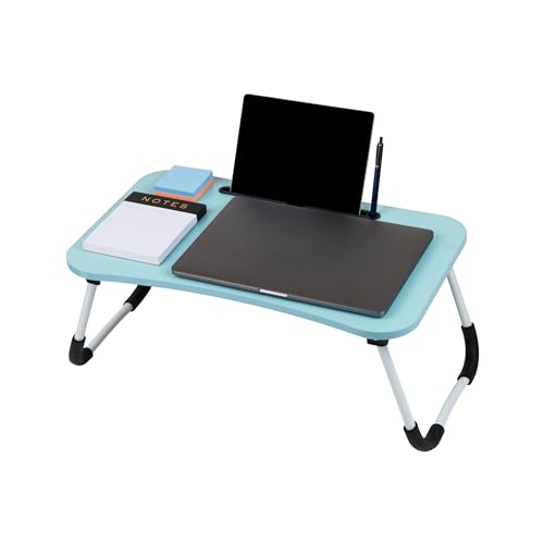 Mind Reader Lap Desk Laptop Stand, Bed Tray, Folding Legs, Couch Table, Portable, MDF, 23.25" L x 13.75" W x 10.5" H, Blue - color: Blue