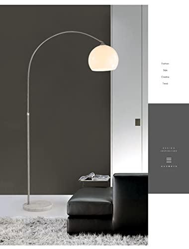 Mid Century Modern White Arc Floor Lamp for Living Room and Bedroom | 9.84 In Globe Acrylic Lampshade,Marble Base,59-70 In Adjustable Height,3000K Warm Light,Foot Switch Control,Couch Lamp - color: White-Acrylic