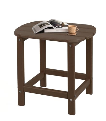 Hdpe Outdoor Adirondack Side Table, Wooden Textured, Coffee | Bathroom and Indoor, Maintenance & Weather Resistant, End TableSet for Patio, Garden, Backyard, 18.6×14.17×18.18 in - color: Coffee