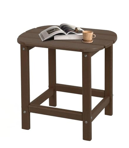 Hdpe Outdoor Adirondack Side Table, Wooden Textured, Coffee | Bathroom and Indoor, Maintenance & Weather Resistant, End TableSet for Patio, Garden, Backyard, 18.6×14.17×18.18 in - color: Coffee