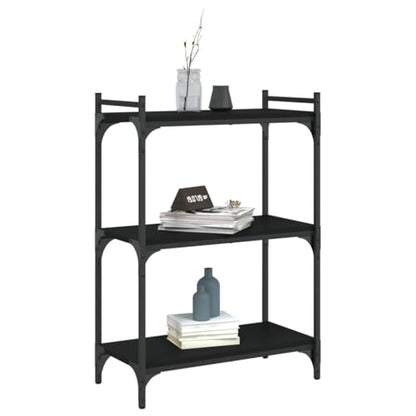 Industrial 3 Tier Black Bookcase 23.6 x 11.8 x 33.9 in Engineered Wood & Metal Small Bookshelf for Living Room Bedroom Office Modern Matte Finish Easy Assembly - color: Black, size: 23.6 x 11.8 x 33.9 in