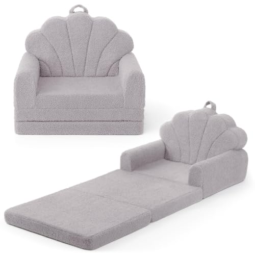 Blissful Diary Kids Couch, 2-in-1 Soft Kids Sofa, Kids Sofa Chair, Comfy Kids Furniture for Playroom, Reading & Play, Shell Gray - color: Shell Gray