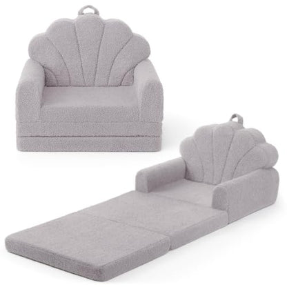 Blissful Diary Kids Couch, 2-in-1 Soft Kids Sofa, Kids Sofa Chair, Comfy Kids Furniture for Playroom, Reading & Play, Shell Gray - color: Shell Gray