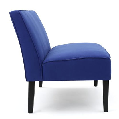 50" Small Loveseat Sofa, Comfy Mini Fabric Sofa Couch for Small Spaces, 2 Seater Armless Sofa with Solid Wood Legs for Living Room, Dorm, Office, Bedroom (Navy Blue) - color: Navy Blue