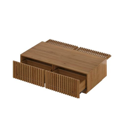47.2" Solid Wood Coffee Table with Storage Drawers, Walnut | Rectangular Center Table, Low Profile Wooden Cocktail Table, Mid Century Farmhouse Tea Table, for Living Room - color: 47.2" Solid Wood Coffee Table, Walnut