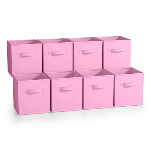 Sorbus Fabric Storage Cubes - 8 Foldable Storage Bins for Organizing Pantry, Cubbies, Toy Box - Clothes Storage & Closet Organizer - 11 Inch Collapsible Cube Baskets for Shelves with Handle - color: Pastel Pink 8 Pack, size: 11 Inch