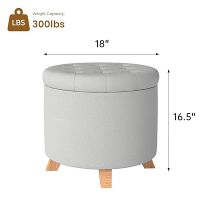 18" Round Storage Ottoman with Reversible Tray Top,Tufted Footrest Stool for Living Room,Bedroom or Office,Gray - color: Gray-17.7"